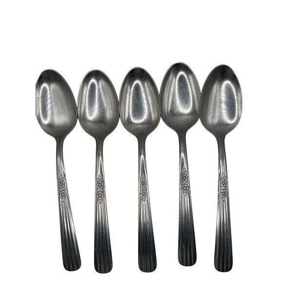 Set Of 5 Oneida Silver Fluted Rose Stainless Steel Tablespoons - Picture 3 of 5